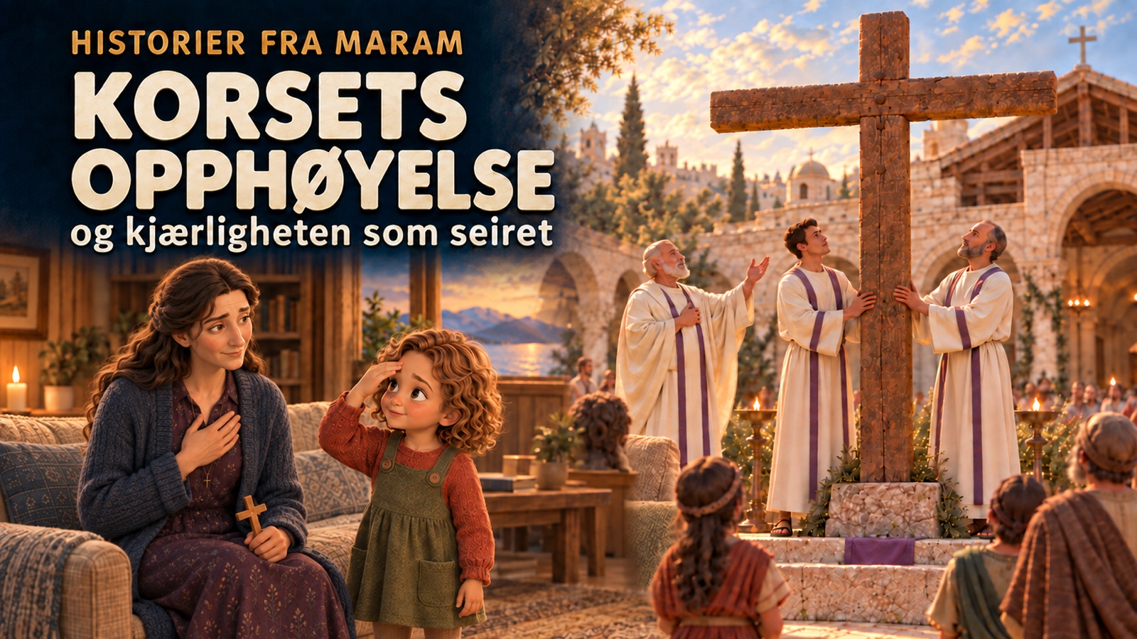 Mamma og Teresa gjør korsets tegn hjemme i Maram. I bakgrunnen feires Korsets opphøyelse.