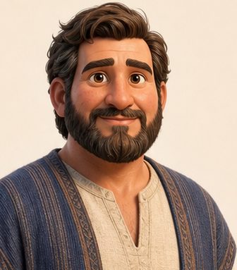 Den hellige Peter med kort mørkt hår, fyldig skjegg og varmt ansikt.