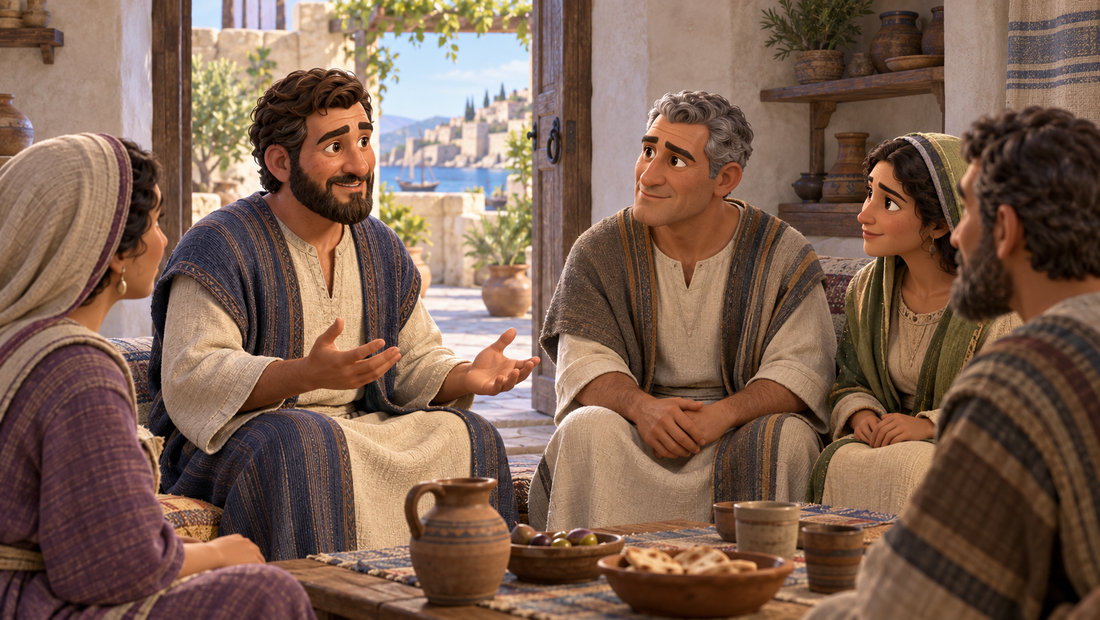 Peter forteller om Jesus til Kornelius og menneskene som er samlet i huset hans.