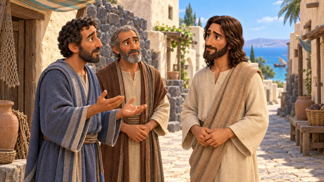 Jesus lytter til vennene som kommer med offiserens beskjed på veien i Kapernaum.