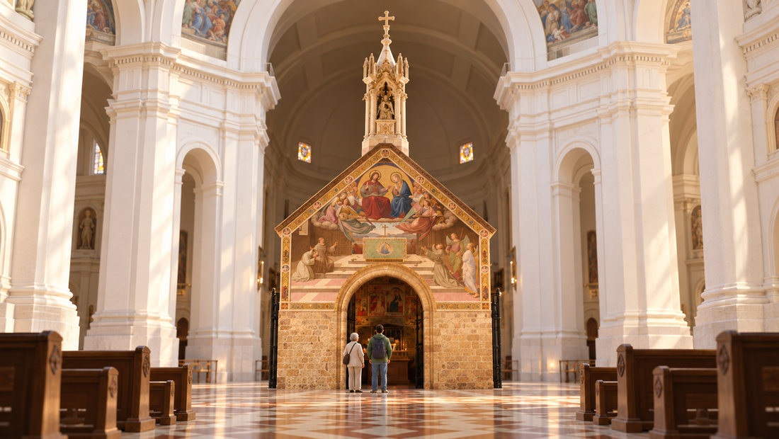 Den lille Porziuncola-kirken står inne i den store basilikaen ved Assisi.